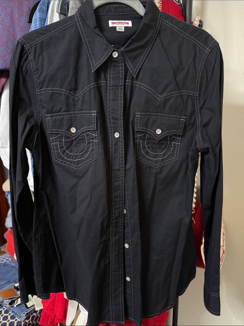 True Religion Black Western Stitch Button-Down Shirt